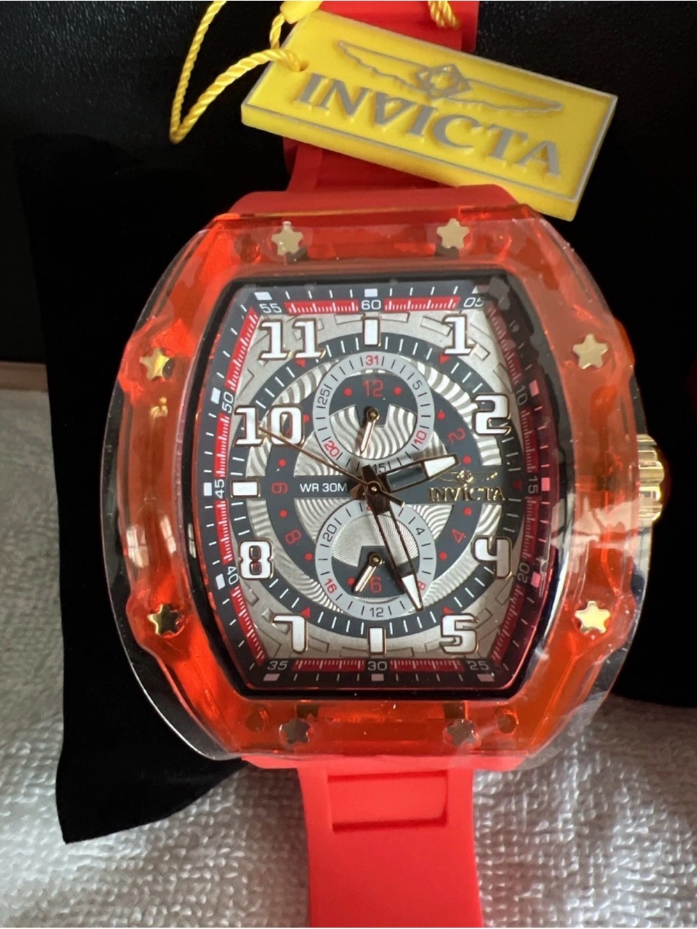 Invicta Red and Gold Sport Chronograph Silicone Strap Watch